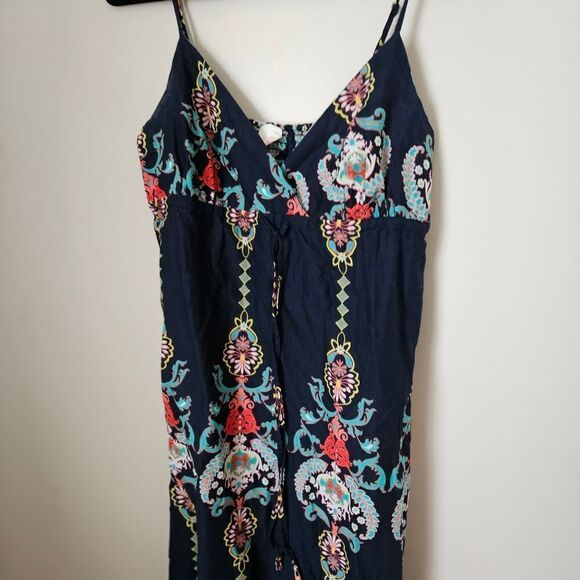 Xhilaration Maxi Dress Spaghetti Strap Navy Blue Printed V-Neck Casual Vacation - Picture 2 of 11